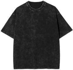 PADOLA Oversized T-Shirts Herren Heavy Baumwolle T-Shirts Ausgewaschene T-Shirt Vintage Look Basic T-Shirts Übergroßes Sportshirt Washed T-Shirt Hip Hop Sommer Top (0 Schwarz, L) von PADOLA