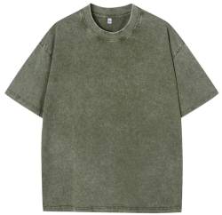 PADOLA Oversized T-Shirts Herren Heavy Baumwolle T-Shirts Ausgewaschene T-Shirt Vintage Look Basic T-Shirts Übergroßes Sportshirt Washed T-Shirt Hip Hop Sommer Top (1 Armeegrün, M) von PADOLA