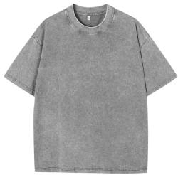 PADOLA Oversized T-Shirts Herren Heavy Baumwolle T-Shirts Ausgewaschene T-Shirt Vintage Look Basic T-Shirts Übergroßes Sportshirt Washed T-Shirt Hip Hop Sommer Top (2 Grau, 2XL) von PADOLA