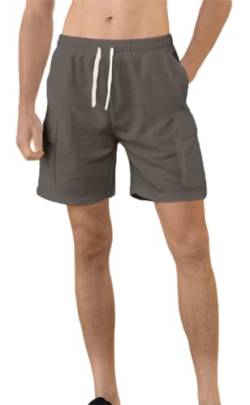 PADOLA Shorts Herren Köper Kurze Hosen Herren Elastische Taille Chino Hose Herren Sommer Bermuda Shorts mit Taschen Leichte Cordhose Strand Sommershorts Sporthose Activewear (Grau, XL) von PADOLA