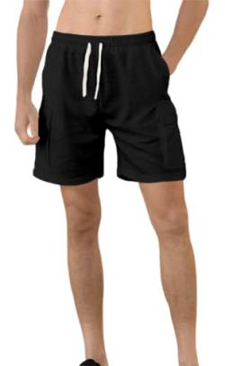 PADOLA Shorts Herren Köper Kurze Hosen Herren Elastische Taille Chino Hose Herren Sommer Bermuda Shorts mit Taschen Leichte Cordhose Strand Sommershorts Sporthose Activewear (Schwarz, 2XL) von PADOLA