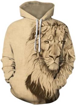 PADOLA Weihnachts Hoodie Herren 3D Druck Weihnachtspullover mit Tasche Casual Weihnachtspulli Christmas Hoodie X-Mas Sweatshirt Halloween Weihnachten Christmas Motiv (1 Lion, 3XL) von PADOLA