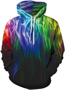 PADOLA Weihnachts Hoodie Herren 3D Druck Weihnachtspullover mit Tasche Casual Weihnachtspulli Christmas Hoodie X-Mas Sweatshirt Halloween Weihnachten Christmas Motiv (Bunte Flamme Grün, M) von PADOLA