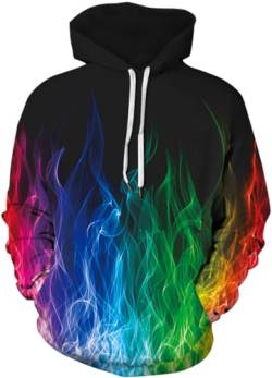 PADOLA Weihnachts Hoodie Herren 3D Druck Weihnachtspullover mit Tasche Casual Weihnachtspulli Christmas Hoodie X-Mas Sweatshirt Halloween Weihnachten Christmas Motiv (Bunte Flamme Lila, 3XL) von PADOLA