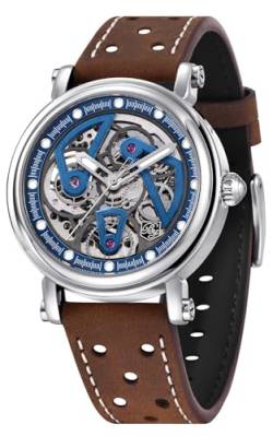 Benyar Herren Skelett Uhren Automatische Mechanische Armbanduhr für Männer mit Lederband Klassisch Retro von PAGRNE DESIGN
