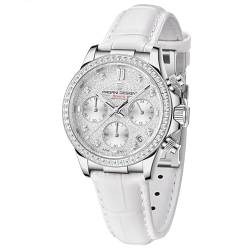 Pagane Design Uhren für Frauen Damenuhr Luxus Diamant VD55 Quarzwerk Saphirglas Wasserdicht Lederarmband, Weiß, Lässig von PAGRNE DESIGN