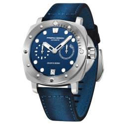 Pagani Design Herren-Armbanduhr, automatische mechanische Armbanduhren für Männer mit Nylonband, 41 mm, Saphirglas, wasserdicht, Datumsuhr, Blau, Mode von PAGRNE DESIGN