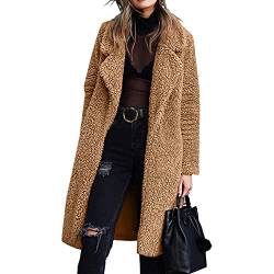 PAIDAXING Damen Fleecejacke Lang Plüschjacke Faux Pelz Mantel Revers Teddyjacke Cardigan Jacken Winter Oversized Plüschmantel Winterjacke Teddymantel Doppelseitiger Teddyfleece von PAIDAXING