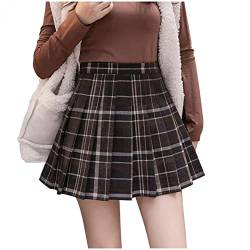 PAIDAXING Damen Karierte Rock Minirock Faltenrock Wolle Plisseerock High Waist A Linie Röcke mit Plaid Schulmädchen Skater Tennis Plissee Kurze Kleid von PAIDAXING