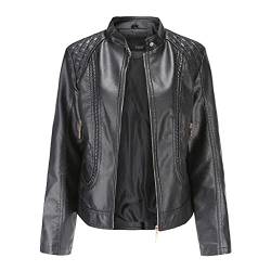 PAIDAXING Damen Leder Bikerjacke mit Reißverschluss Stehkragen Motorrad Jacke Bomberjacke Herbstjacke Wasserdicht Damenjacke von PAIDAXING