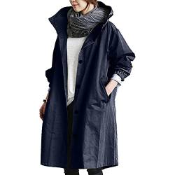 PAIDAXING Damen Mantel Lang Winterjacke Trenchcoat Kapuze Oversize Cardigan mit Knöpfen Jacke Outdoorjacke Winddicht Atmungsaktiv Übergangsjacke Kapuzenjacke Regenjacke Coat von PAIDAXING