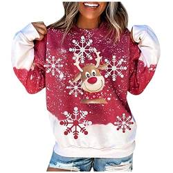 PAIDAXING Damen Pullover Weihnachtspullover Patchwork Sweatshirt Pullis Rundhals Lose Langarm Christmas Sweater Rundhals Weihnachten Winterpullover Jumper von PAIDAXING