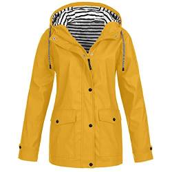 PAIDAXING Damen Regenjacke Wasserdicht Winddicht Regenparka Regenmantel Windbreaker Outdoor Kapuzenjacke Übergangsjacke mit Futter Trenchcoat Mantel von PAIDAXING