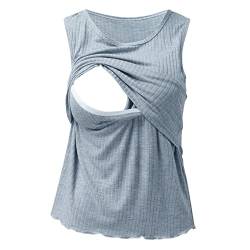 PAIDAXING Damen Stillshirt Sommer ärmellos Umstandstop Umstandsmode Umstands Rippen Tanktop für Damen Lässig Seitlich gerafft mit Rundhalsausschnitt Basic-Stillweste Stillen Tops von PAIDAXING