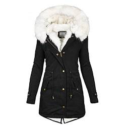 PAIDAXING Damen Winterjacke Kunstfell Kapuze Mantel Winterparka Plüsch Gefüttert Wintermantel Outdoorjacke Parka Winddicht Dicker Warm Kapuzejacke Softshelljacke Coat von PAIDAXING