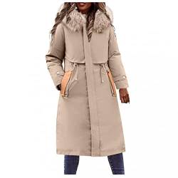 PAIDAXING Damen Winterparka Pelz Mantel Kapuze Trenchcoat Gefüttert Winterjacke Lange Plus Size Outdoorjacke Übergangsjacke Outwear Coat Wintermantel von PAIDAXING