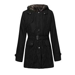 PAIDAXING Damen Winterparka Plüschfutter Winterjacke Lang Mantel Dicker Warme Wintermantel Fleecejacke Teddyfell Kapuzen Parka Regenmantel fur Wander Fahrrad von PAIDAXING