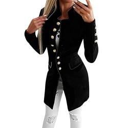 PAIDAXING Lang Blazer Damen Elegant Mantel Stehkragen Einreiher Military Longblazer Anzugjacke Herbst Winter Business Büro Blazerjacke Trenchcoat von PAIDAXING