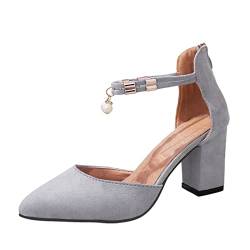 PAIDAXING Slingpumps Damen Riemchen Pumps Einfarbige Sandalen mit Pointed Toe Absatzschuhe Ankle Strap Partyschuhe Abendschuhe Modeschuhe für Frauen (Gray, 37) von PAIDAXING