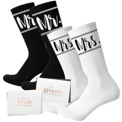 PAIXUN Socken für Damen und Herren, Hochzeitsgeschenke für Paare, Geschenke zur Verlobung für Sie und Ihn, lustige Socken, 2 Peers(Mr+Mrs), Einheitsgröße von PAIXUN