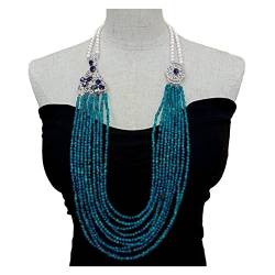 PAJPXPCD 10 Reihen blauer Achat kultivierte weiße Perlenkette Multi Stränge Schmuck Statement Halskette Frauen Geschenk von PAJPXPCD