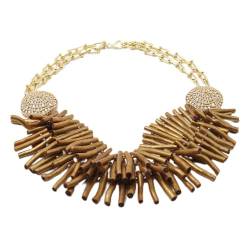 PAJPXPCD 3 Reihen gelbe Koralle vergoldete Kette Halskette Pave Connector handgefertigt for Frauen von PAJPXPCD