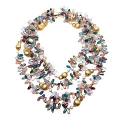 PAJPXPCD 4 Stränge, 6 x 12 mm, mehrfarbig, gebürstete Kristallperlen, weiße Perle, Statement-Halskette, Schmuck for Frauen und Mädchen von PAJPXPCD
