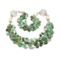 PAJPXPCD 5 Stränge natürliche grüne Chrysopras-Freiform-Quarz-raue weiße Keshi-Perlen-Statement-Halskette 30" for Frauen von PAJPXPCD