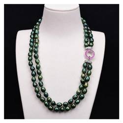 PAJPXPCD Große 2-reihige natürliche Kultur-Grün-Reis-Perlen-Halskette mit CZ-Pflasterverschluss, eleganter Schmuck for Frauen, Geschenke von PAJPXPCD