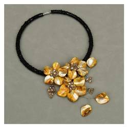 PAJPXPCD Handgefertigte natürliche gelbe Muschel-Perlmutt-Blumen-Kristall-Anhänger-Halskette for Frauen von PAJPXPCD