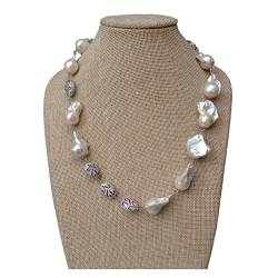 PAJPXPCD Natürliche kultivierte weiße Keshi-Perlen-Kubikzirkonia-Pavé-Verbindungs-Halskette 20 Zoll von PAJPXPCD