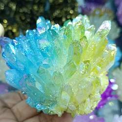 PAJPXPCD Natürliche magische galvanisierte natürliche Kristall-Cluster-Stein-Kristall-Probe, Heimbüro-Dekoration, Handwerk, Geschenke, (Color : Light Yellow, Size : 300-350g) von PAJPXPCD