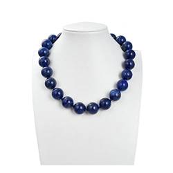 PAJPXPCD Schmuck + 18 Zoll natürliche 18 mm runde blaue Lapislazuli-Halskette for Frauen erfüllen von PAJPXPCD