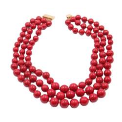 PAJPXPCD Schmuck 3 Reihen 12mm-16mm Koralle Rot Farbe Muschel Perle Abgestufte Halskette Handgemacht for Frauen von PAJPXPCD