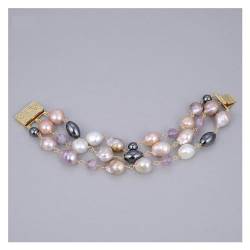 PAJPXPCD Schmuck 8" 3 Reihen mehrfarbiges natürliches kultiviertes Keshi-Perlen-Amethyst-Hämatit-Armband for Frauen von PAJPXPCD