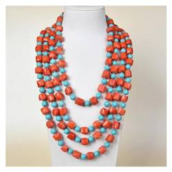 PAJPXPCD Schmuck Lange Halskette Rosa Orange Koralle Blau Türkis Perlen Halskette 100'' for Frauen von PAJPXPCD