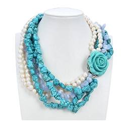 PAJPXPCD Schmuck Naturweiße Perlen-Türkis-Blau-Chalcedon-Halskette 20,5 Zoll erfüllen von PAJPXPCD