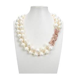 PAJPXPCD Schmuck natürlichen weißen Perlen und 19 mm Muschelperlenkette mit Rosenverschluss for Frauen erfüllen von PAJPXPCD