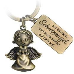 PAKADI Schutzengel Schlüsselanhänger Romeo Antique-Bronze Glücksbringer Geschenk Liebe Engel Passe Immer auf Dich auf Liebesengel Metall von PAKADI