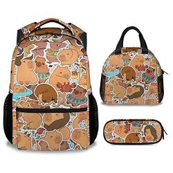 PAKKITOP Capybara Rucksack für Kinder, Mädchen, Jungen, 40,6 cm, niedlicher Capybara-Schulrucksack für Schüler, Capybara Rucksack, 2-3 Stück, Rucksack, einzigartig von PAKKITOP