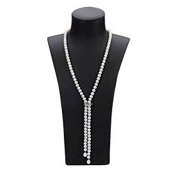 PAKMEZ 900 mm echte lange Perlenkette for Frauen, verstellbare 9-10 mm Größe Braut natürliche Süßwasserperlenkette Schmuck erfüllen (Color : 90, Size : White pearl) von PAKMEZ