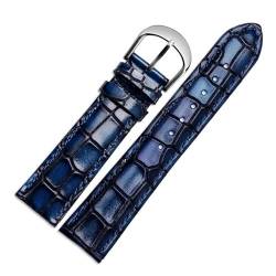 PAKMEZ Leder Männer Uhrenband 18-22mm Ersatz-Uhrengurtarmband, Blau, 22mm Silberverschluss von PAKMEZ