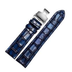 PAKMEZ Leder Männer Uhrenband 18-22mm Ersatz-Uhrengurtarmband, Blaues Falten, 20mm-Rose Goldverschluss von PAKMEZ
