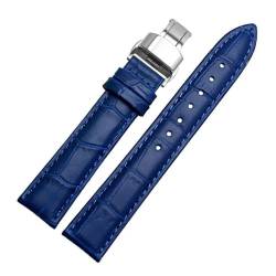 PAKMEZ Leder-Uhrband-Armband mit Schmetterlingsklasamme 12-24mm Leder Uhrenbänder, Blau Silber, 12mm von PAKMEZ