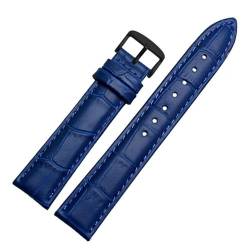 PAKMEZ Leder-Uhrband-Armband mit Schmetterlingsklasamme 12-24mm Leder Uhrenbänder, Blauer Pin schwarz, 19mm von PAKMEZ