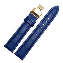 PAKMEZ Leder-Uhrband-Armband mit Schmetterlingsklasamme 12-24mm Leder Uhrenbänder, Blaues Gold, 12mm von PAKMEZ