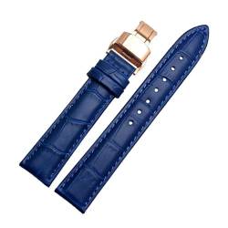 PAKMEZ Leder-Uhrband-Armband mit Schmetterlingsklasamme 12-24mm Leder Uhrenbänder, Blaues Roségold, 22mm von PAKMEZ