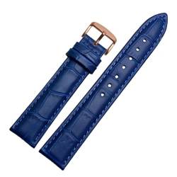 PAKMEZ Leder-Uhrband-Armband mit Schmetterlingsklasamme 12-24mm Leder Uhrenbänder, Blue Pin Roségold, 21mm von PAKMEZ