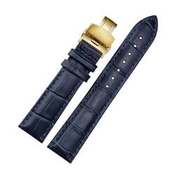 PAKMEZ Leder-Uhrband-Armband mit Schmetterlingsklasamme 12-24mm Leder Uhrenbänder, Dunkelblau Gold, 22mm von PAKMEZ