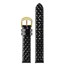 PAKMEZ Leder Uhrenband 14/16mm Ersatzuhr -Wachgurt für Männer und Frauen, Helles schwarzes Gold, 16mm von PAKMEZ
